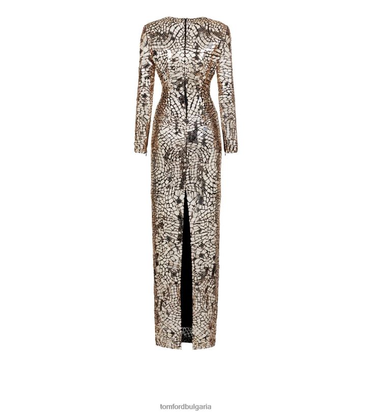 Жени облекло огледално бродирана колонна рокля светло злато TOM FORD B880D1050
