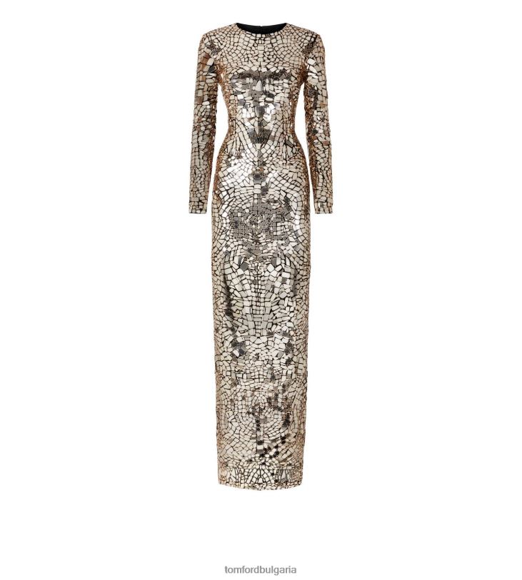Жени облекло огледално бродирана колонна рокля светло злато TOM FORD B880D1050