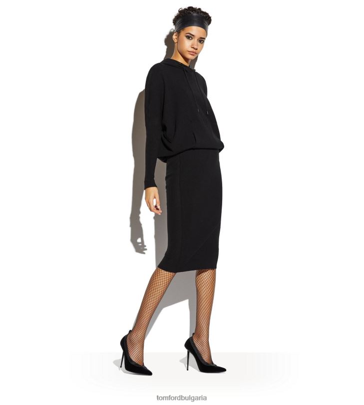 Жени облекло еластична кашмирена рокля с качулка черен TOM FORD B880D1055