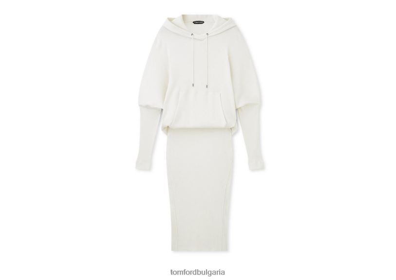 Жени облекло еластична кашмирена рокля с качулка тебешир TOM FORD B880D1056