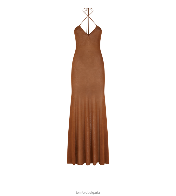 Жени облекло прилепнала макси рокля от трико от вискоза бронз TOM FORD B880D1059