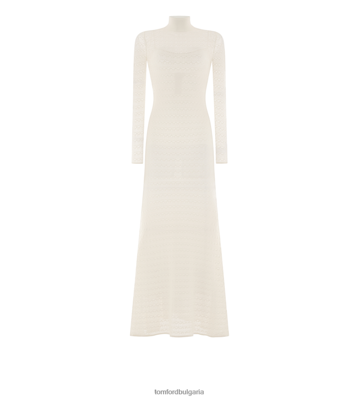 Жени облекло ажурна макси рокля от еластична вискоза мръсно бяло TOM FORD B880D1064
