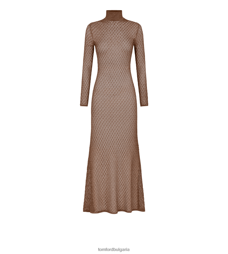 Жени облекло ажурна макси рокля с лурекс античен бронз TOM FORD B880D1065