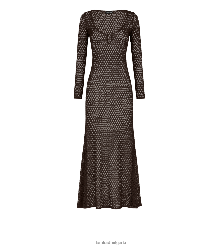 Жени облекло макси рокля с ажурно деколте с лурекс шоколадово кафяво TOM FORD B880D1067