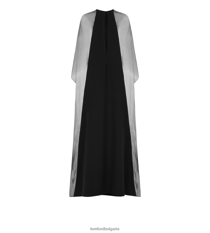 Жени облекло кафтан от копринен креп шифон черен TOM FORD B880D1070
