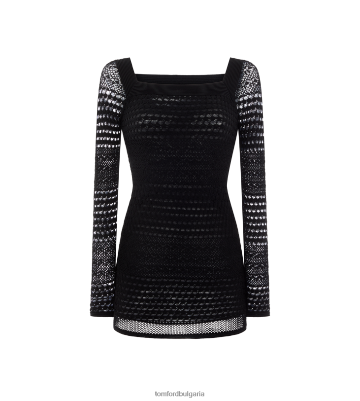 Жени облекло ажурна мини рокля от еластична вискоза черен TOM FORD B880D1073