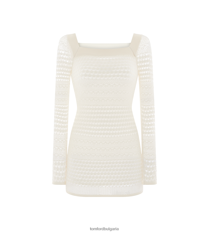 Жени облекло ажурна мини рокля от еластична вискоза мръсно бяло TOM FORD B880D1074