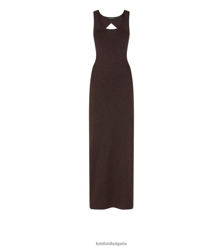 Жени облекло плетена вечерна рокля с отворен гръб шоколадово кафяво TOM FORD B880D1076