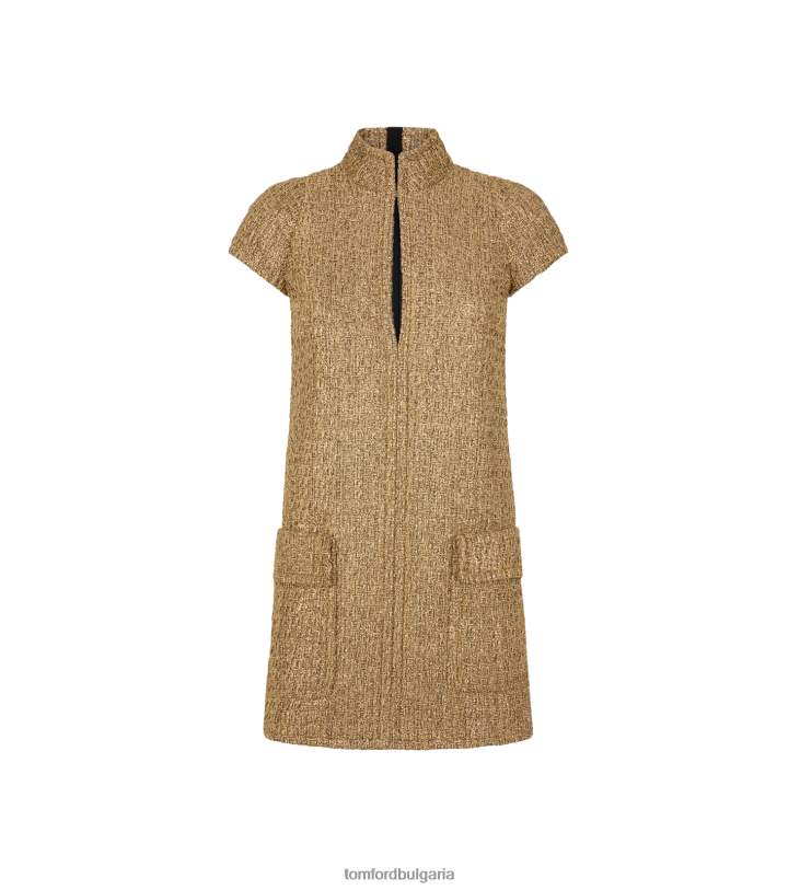 Жени облекло мини коктейлна рокля от туид от вълнена смес антично злато TOM FORD B880D1085