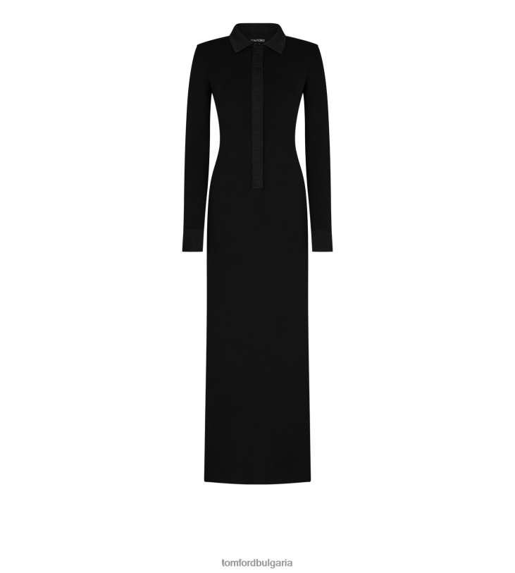 Жени облекло макси поло рокля от еластична вълнена игла черен TOM FORD B880D1088