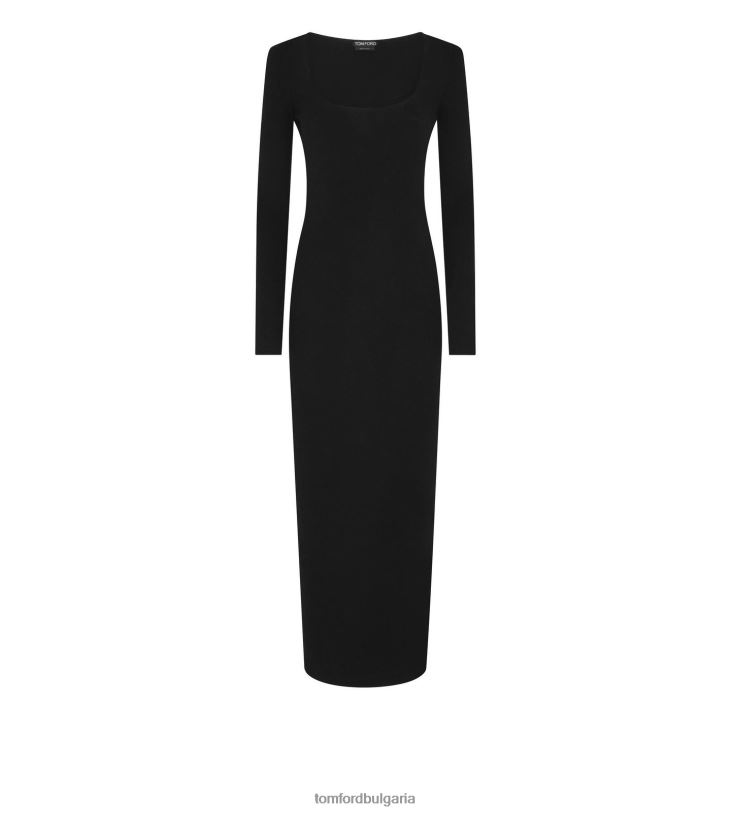 Жени облекло кашмирена копринена рокля с квадратно деколте черен TOM FORD B880D1090