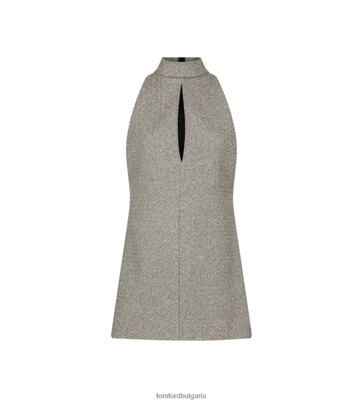 Жени облекло искряща жакардова мини коктейлна рокля с деколте светло злато TOM FORD B880D1099