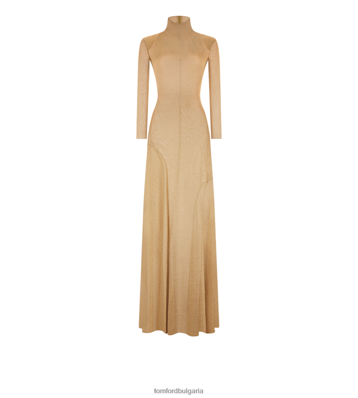 Жени облекло вечерна рокля с висока яка от вискоза злато TOM FORD B880D1100
