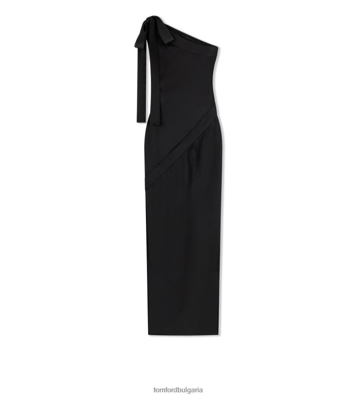 Жени облекло течна сатенена рокля с едно рамо с две лица черен TOM FORD B880D1104