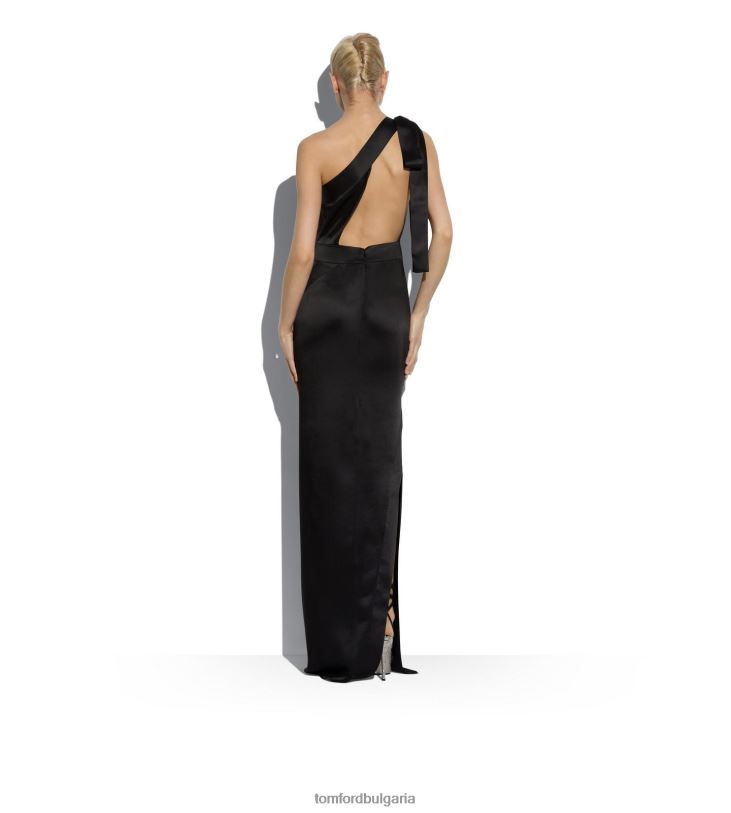 Жени облекло течна сатенена рокля с едно рамо с две лица черен TOM FORD B880D1104