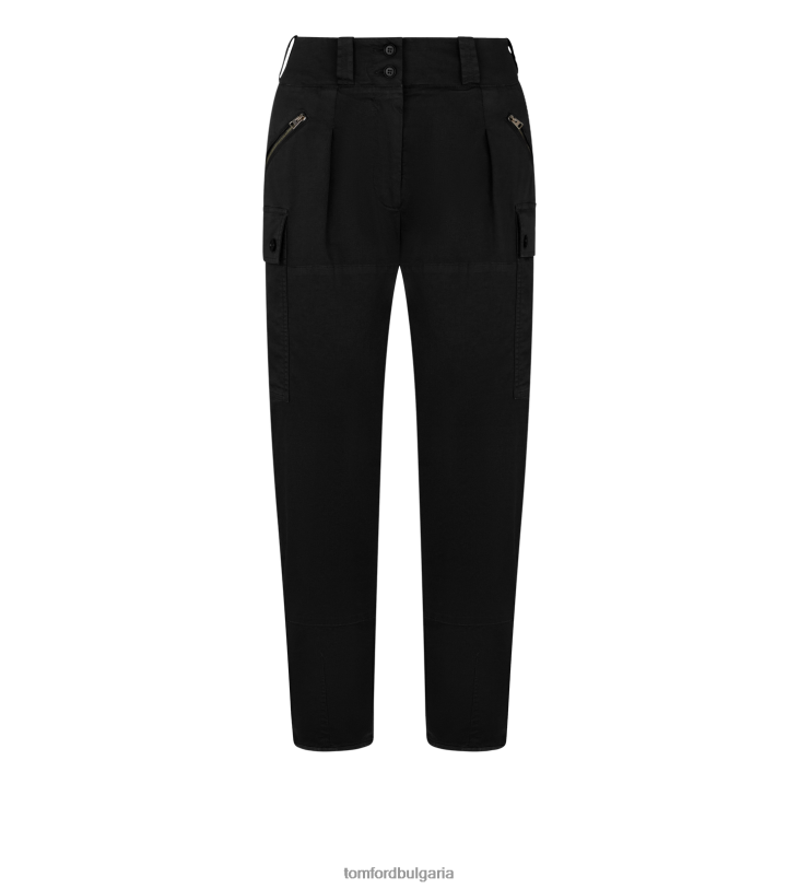 Жени облекло плисирани карго панталони от еластичен памучен кепър черен TOM FORD B880D1122