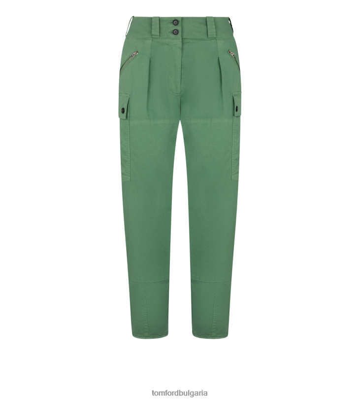 Жени облекло плисирани карго панталони от еластичен памучен кепър зелен смърч TOM FORD B880D1123