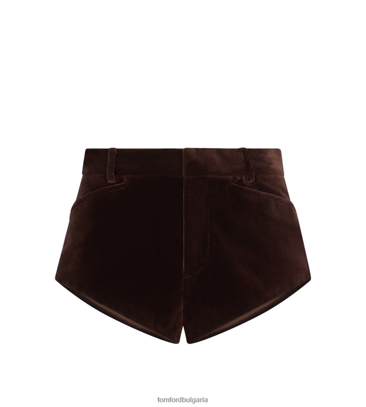 Жени облекло мини шорти от памучно кадифе шоколадово кафяво TOM FORD B880D1126