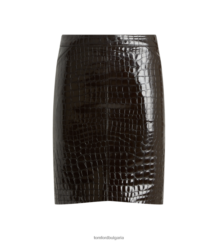 Жени облекло пола от козя кожа с лъскава релефна крокодила тъмен шоколад TOM FORD B880D1263