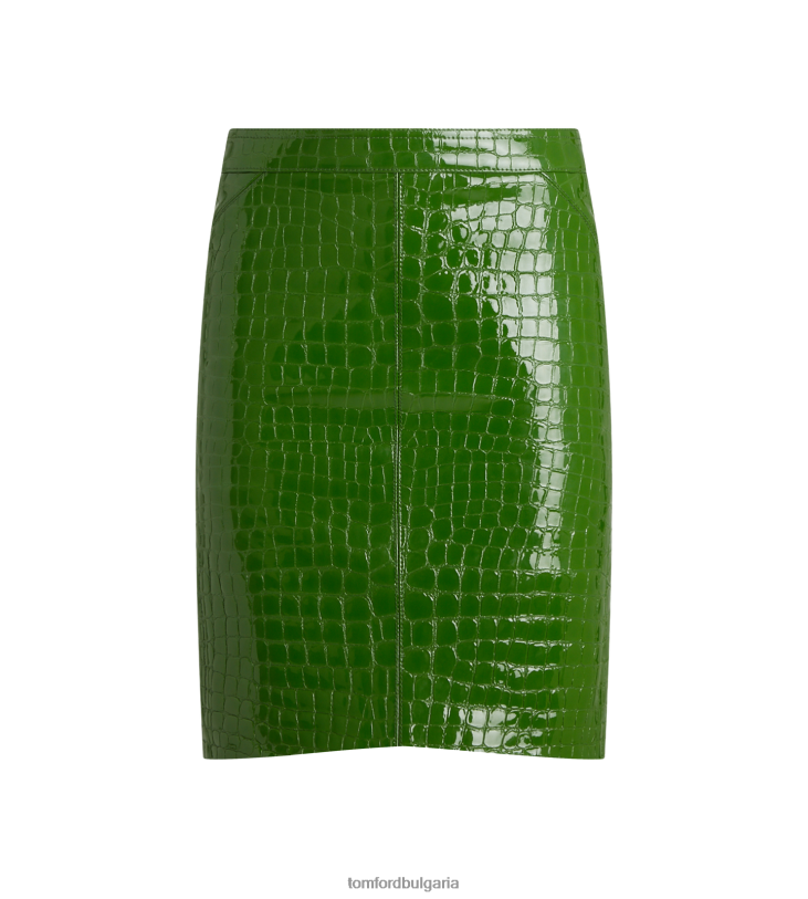 Жени облекло пола от козя кожа с лъскава релефна крокодила ярко зелено TOM FORD B880D1264