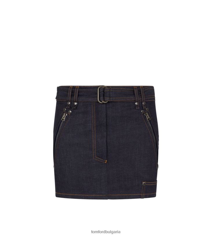 Жени облекло лека дънкова мини пола с колан тъмно индиго TOM FORD B880D1268