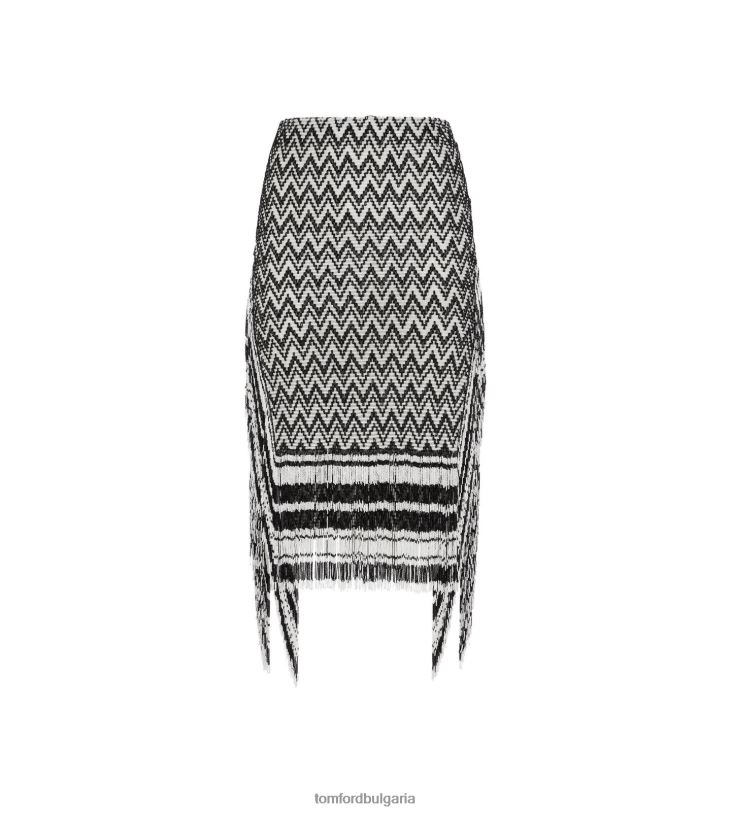 Жени облекло бродерия от зиг-заг мъниста върху пола от тюл Черно бяла TOM FORD B880D1272