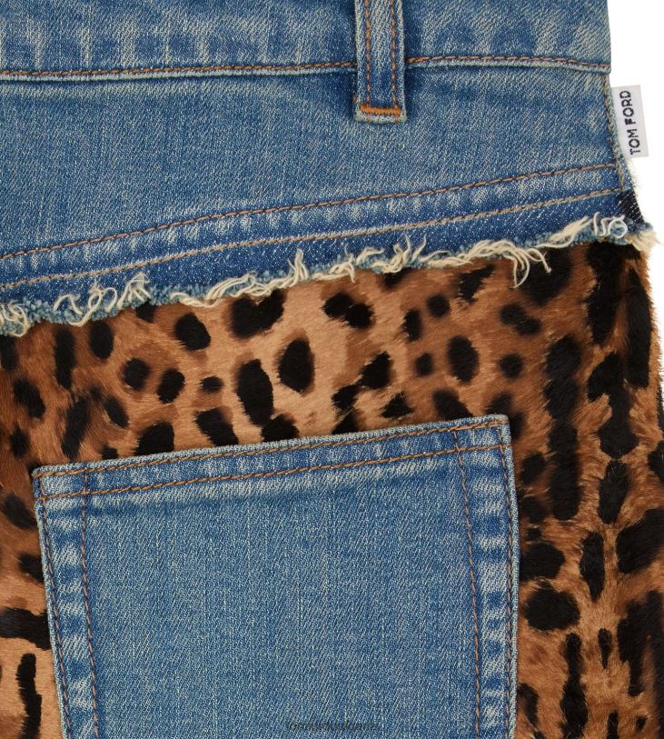 Жени облекло пола молив от деним и телешки косъм индиго + бежово/кафяво TOM FORD B880D1274