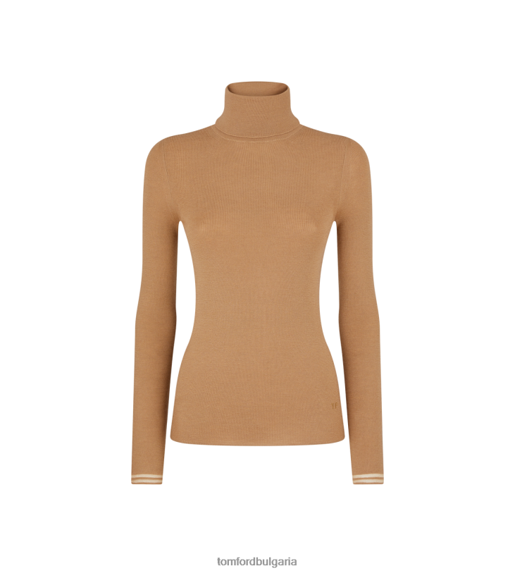 Жени облекло фина кашмирена копринена водолазка с пълна игла ром TOM FORD B880D1246