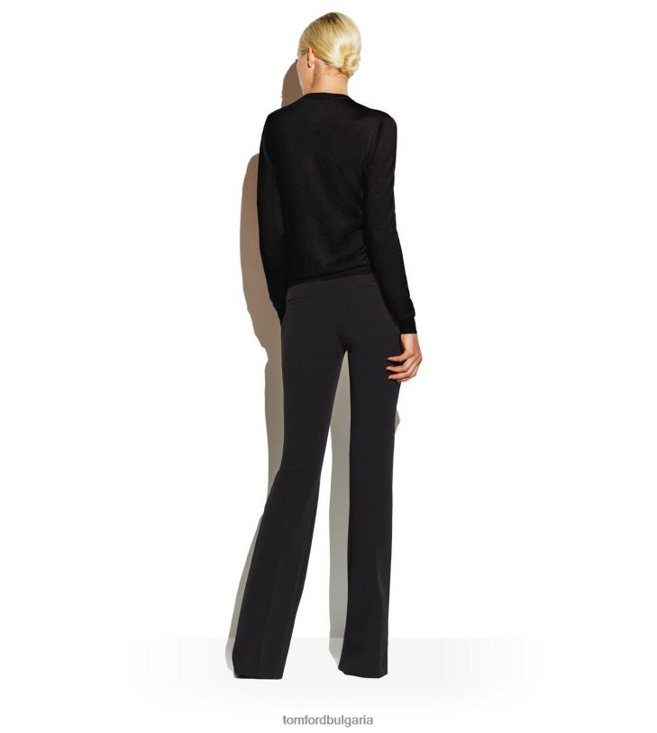 Жени облекло фин кашмирен копринен пуловер с отворено деколте черен TOM FORD B880D1248