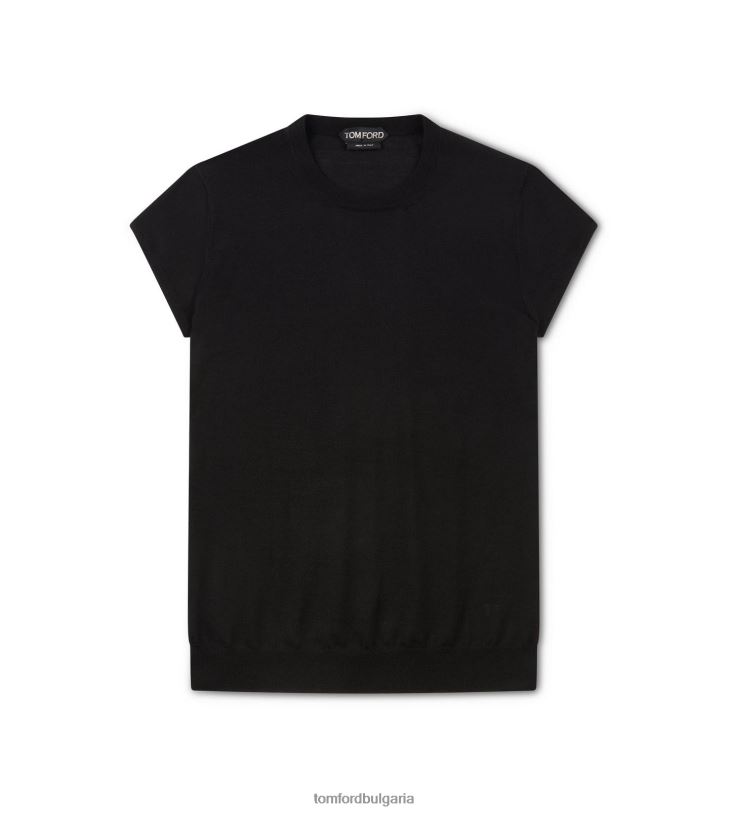 Жени облекло вталена тениска от фина кашмирена коприна черен TOM FORD B880D1251