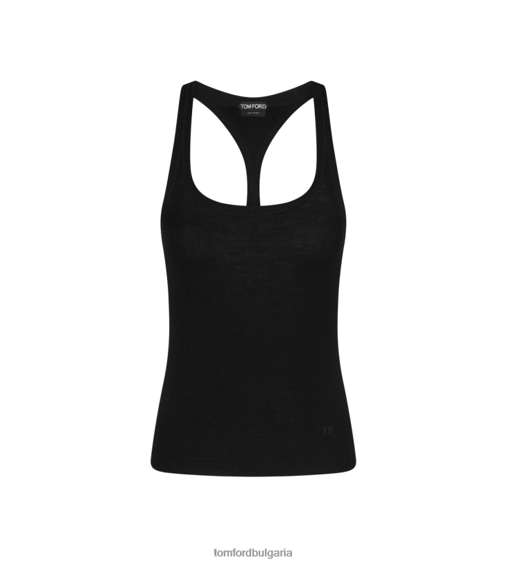 Жени облекло фин кашмирен копринен потник с пълна игла черен TOM FORD B880D1142