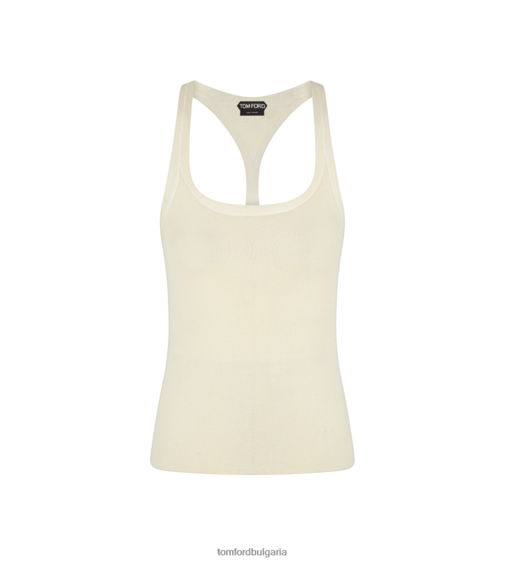 Жени облекло фин кашмирен копринен потник с пълна игла екрю TOM FORD B880D1143