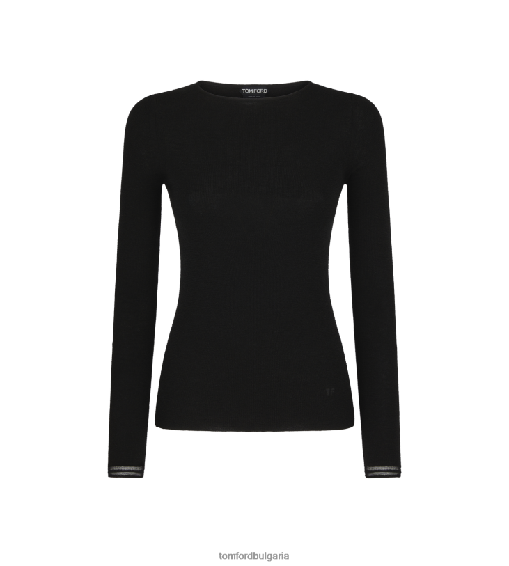 Жени облекло горнище с пълно деколте от фина кашмирена коприна черен TOM FORD B880D1144