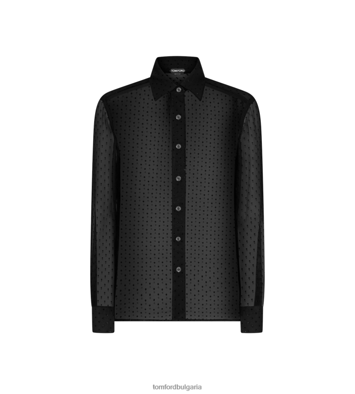 Жени облекло риза от копринен шифон на точки черен TOM FORD B880D1145