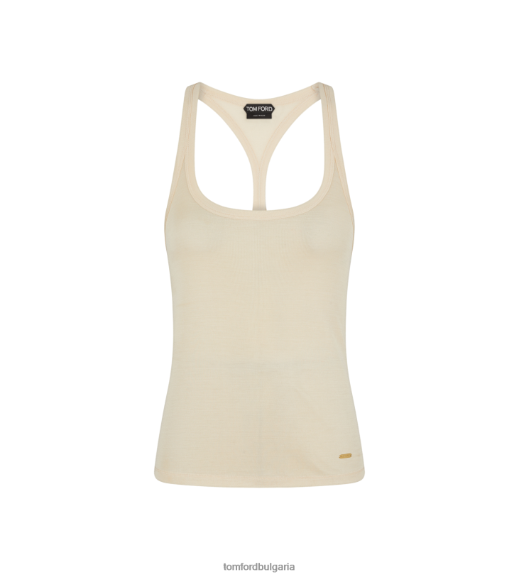 Жени облекло потник със състезателна гръб от копринено трико сметана TOM FORD B880D1147