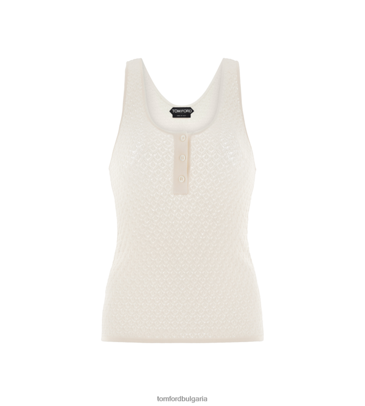 Жени облекло ажурен потник от еластична вискозна плетка мръсно бяло TOM FORD B880D1148