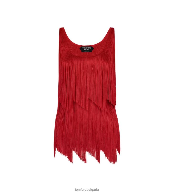 Жени облекло потник от еластична вискоза с ресни бонбонено червено TOM FORD B880D1151