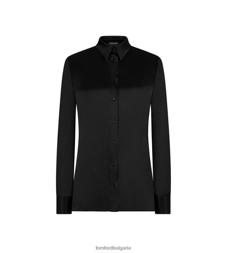 Жени облекло риза от еластичен копринен сатен черен TOM FORD B880D1153