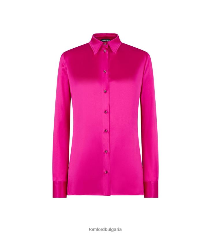 Жени облекло риза от еластичен копринен сатен горещо розово TOM FORD B880D1154