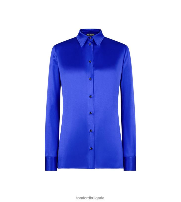 Жени облекло риза от еластичен копринен сатен кобалтово синьо TOM FORD B880D1155