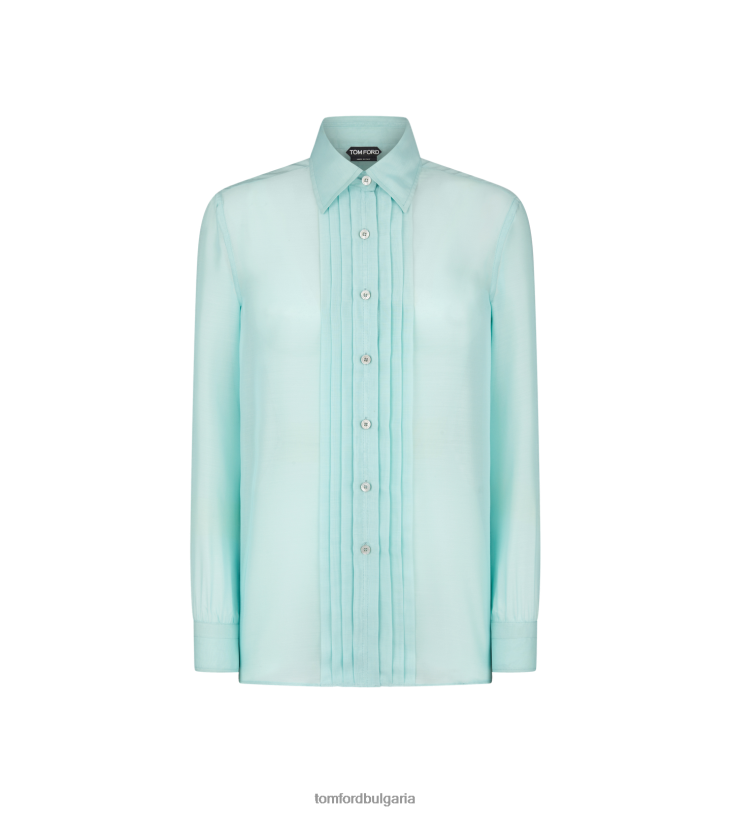 Жени облекло копринена батистова риза с плисен пластрон прашна вода TOM FORD B880D1156