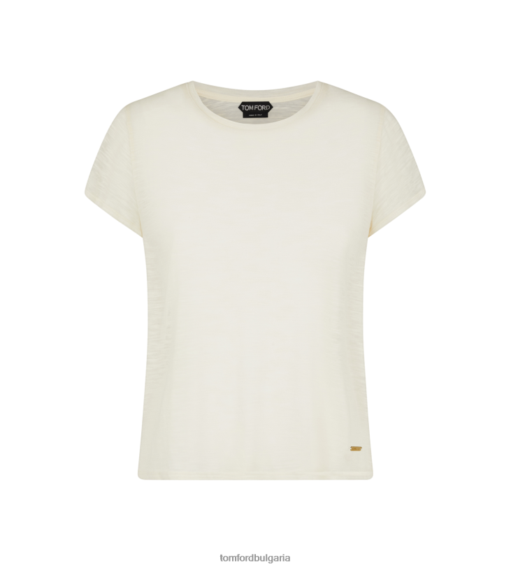 Жени облекло тениска с кръгло деколте от памучно трико екрю TOM FORD B880D1158