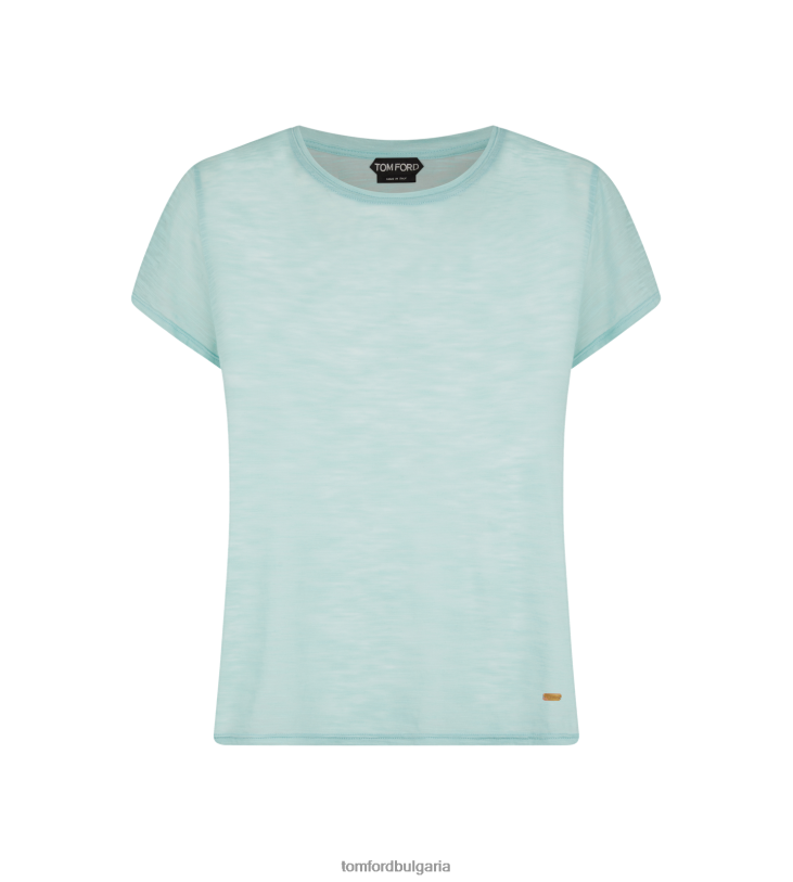 Жени облекло тениска с кръгло деколте от памучно трико светъл тюркоаз TOM FORD B880D1159