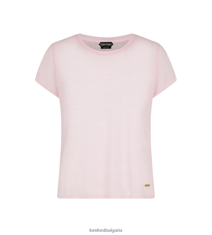 Жени облекло тениска с кръгло деколте от памучно трико светло розово TOM FORD B880D1160
