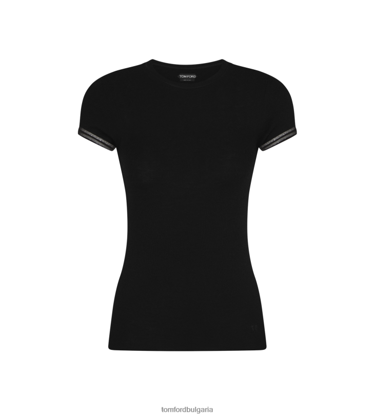 Жени облекло фина копринена плетена тениска с игла от кашмир черен TOM FORD B880D1161