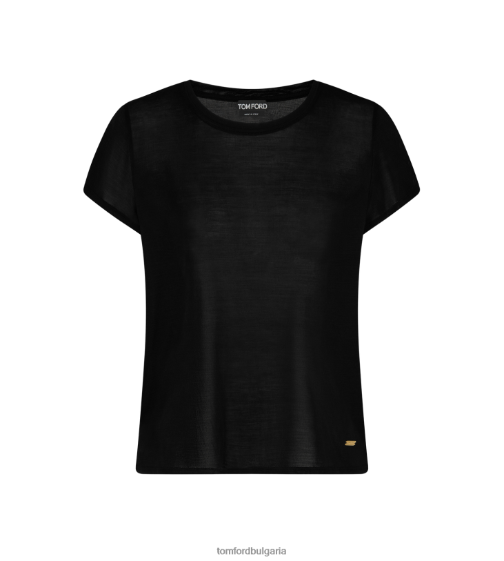 Жени облекло тениска с кръгло деколте от копринено трико с микроребра черен TOM FORD B880D1163