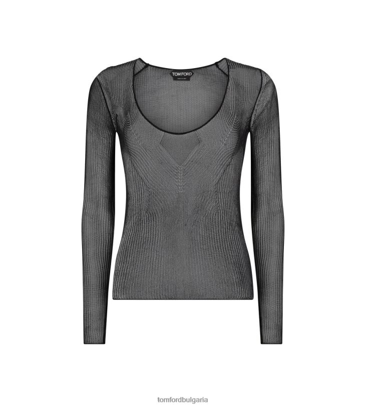 Жени облекло фина копринена горна част с широко деколте черен TOM FORD B880D1166