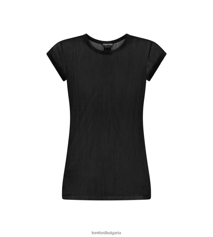 Жени облекло вталена тениска от прозрачно трико с ребра черен TOM FORD B880D1168