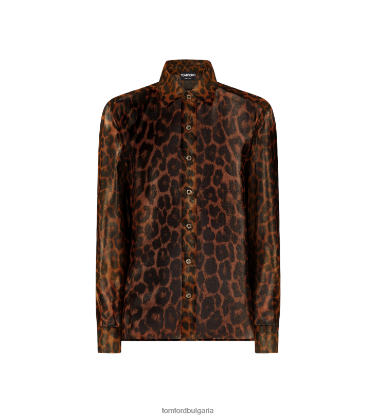Жени облекло ламинирана риза от жоржет с леопард камила TOM FORD B880D1169