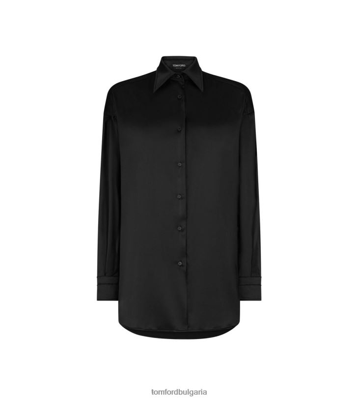 Жени облекло еластична копринена сатенена риза със спокойна кройка черен TOM FORD B880D1172